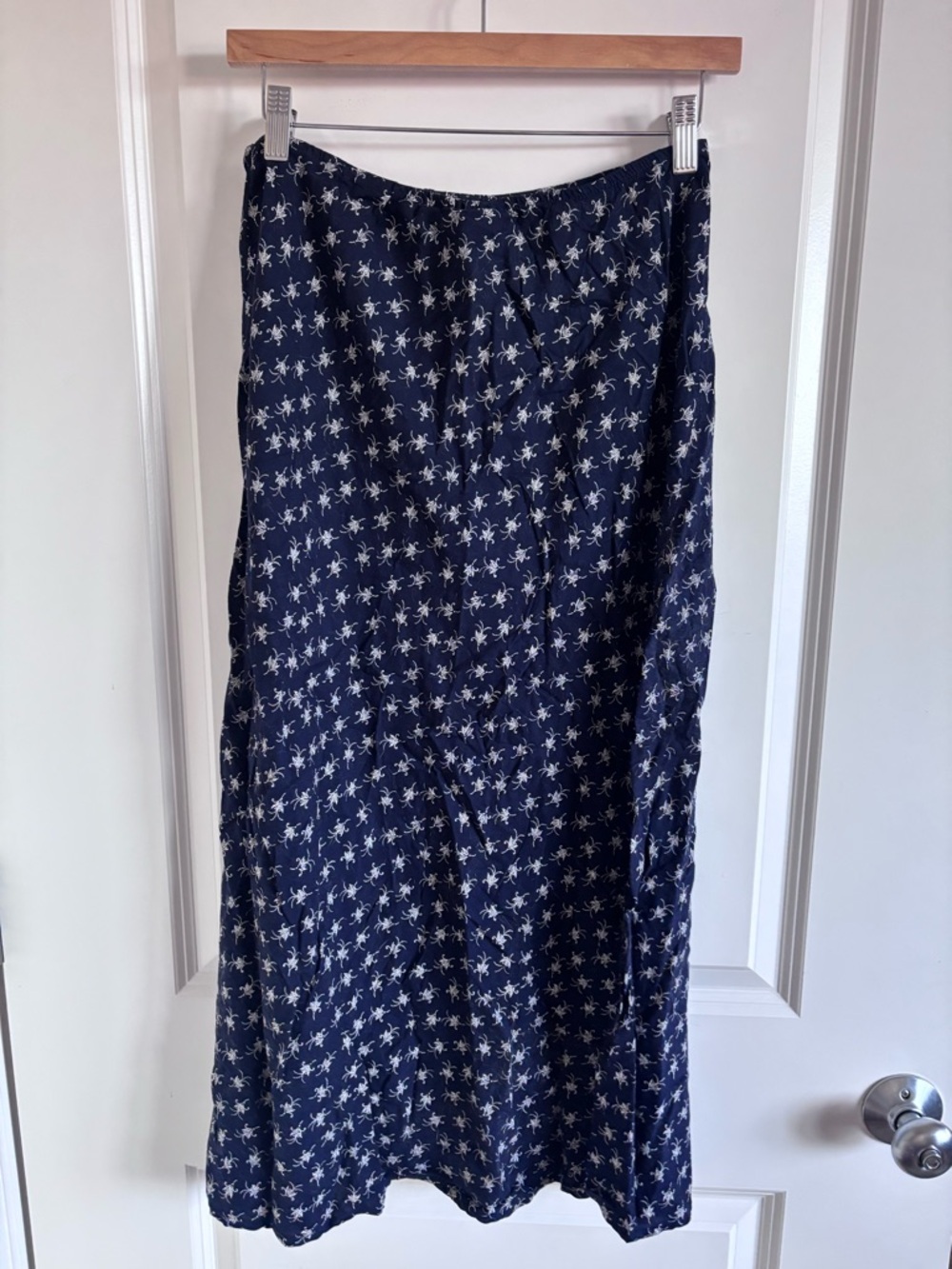 Navy Floral Print Midi Skirt